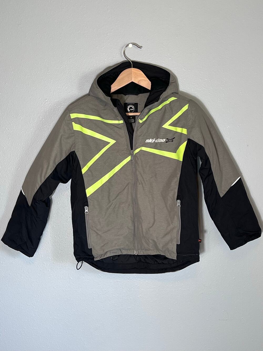 Ski-doo Boys Youth 12 Snowmobile Racing Coat Jacket Grey Taupe Winter Snow Ski